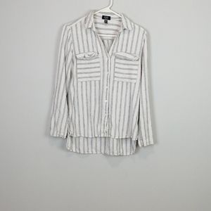 4/$20 Jones New York Linen Blend Striped Button Up Shirt White Size Small